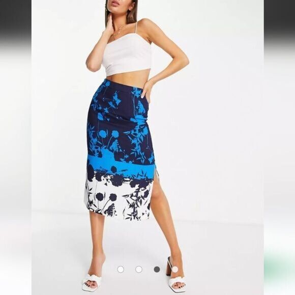 TED Baker Selaah bluebell side slit midi skirt in blue